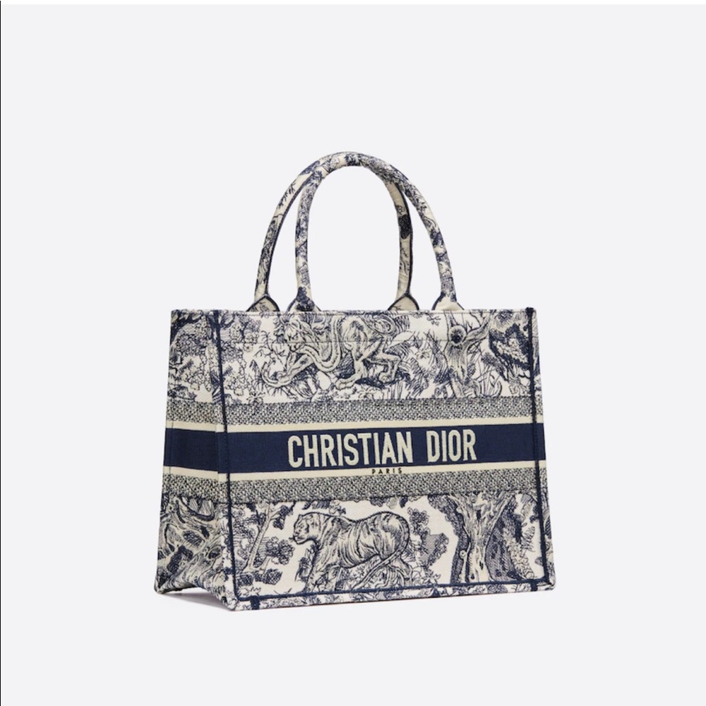 Dior small book tote in navy blue